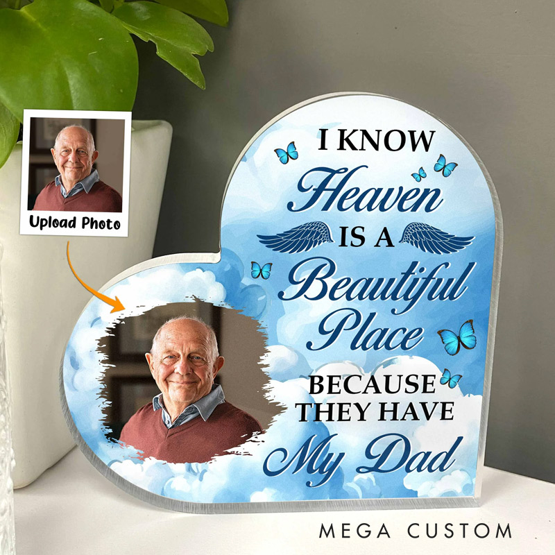 Personalized Memorial Plaque I Know Heaven Is A Beautiful Place Hearts Acrylic Block Sympathy Gifts for Family Bereavement Keepsake