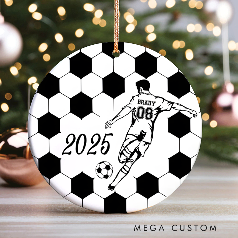 Personalized Soccer Player Ornament with Custom Name, Number, and Year