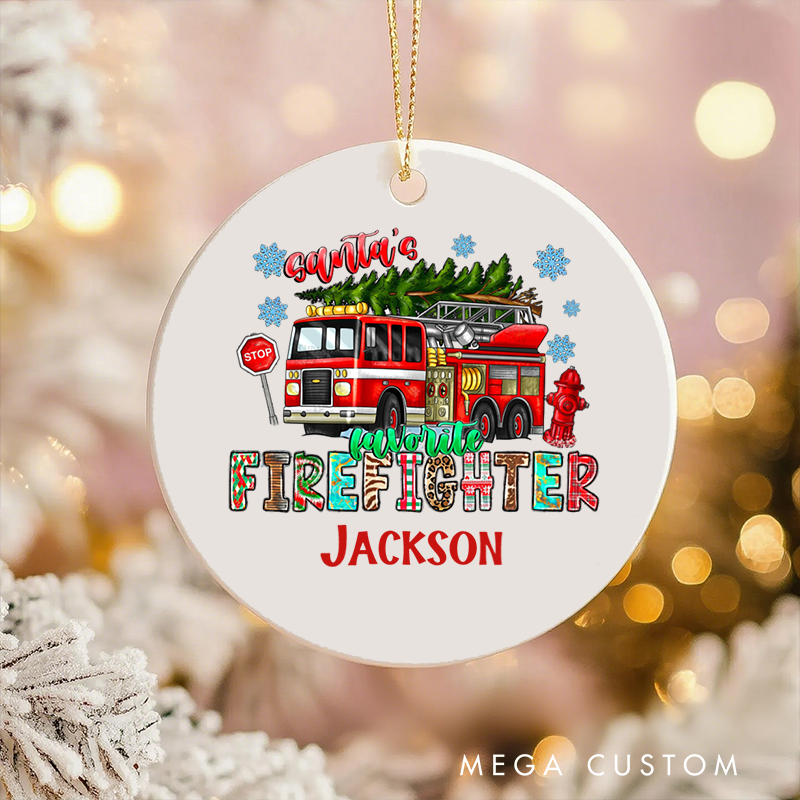 Personalized Firefighter Christmas Ornament Fire Truck Holiday Gift for Firefighter