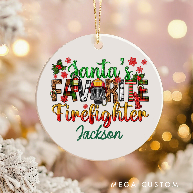 Personalized Firefighter Christmas Ornament Santa's Favorite Holiday Decoration Gift for Firefighter