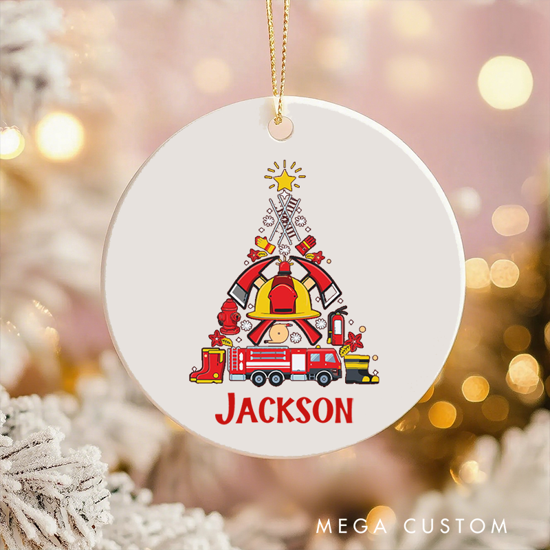 Personalized Firefighter Christmas Ornament Firefighter Tree Design Gift for Firefighter