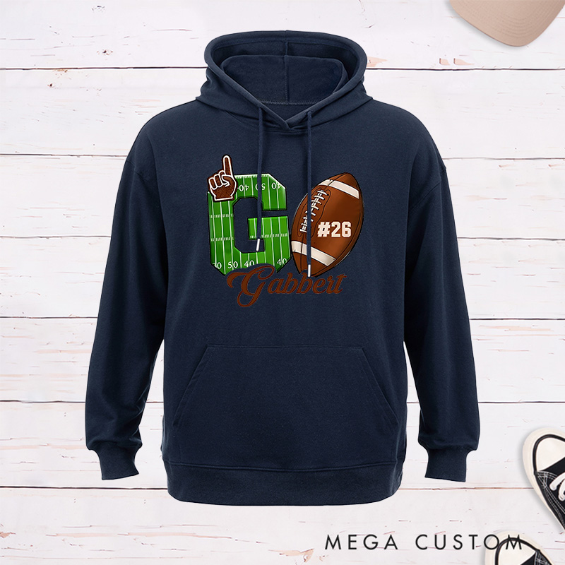 Personalized American Football Go Design Hoodie with Custom Name and Number