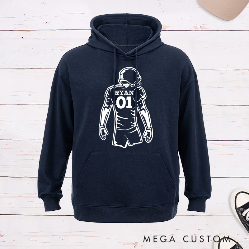 Personalized American Football Player Silhouette Design Hoodie with Custom Name and Number