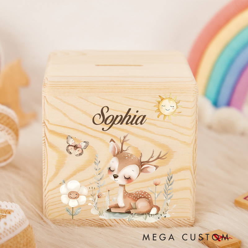 Personalized Deer Piggy Bank Enchanting Forest Creature with Custom Name and Graceful Deer Motif