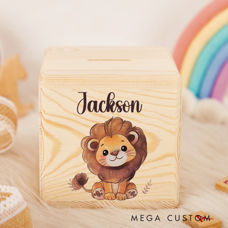 Personalized Tiger Piggy Bank Fierce and Friendly with Custom Name and Cute Tiger Illustration