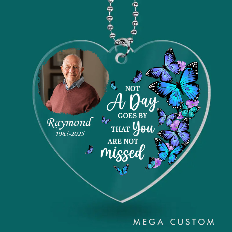 Personalized Memorial Heart Ornament Custom Photo Name Year Quote Butterflies Keepsake