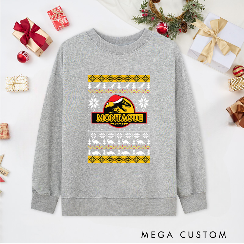 Personalized Merry Christmas Sweatshirts Dinosaur Elements Sweatshirts Christmas Gift for Geek Nerd Lovers