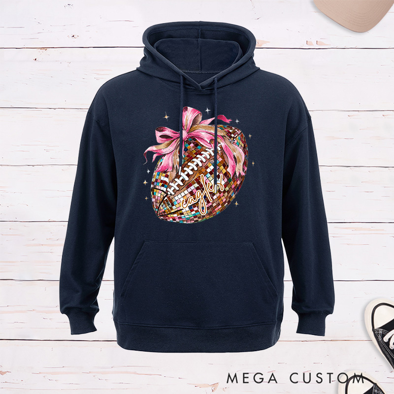 Personalized American Football Pink Disco Hoodies with Custom Name,Cute Girly Football Gift for Women