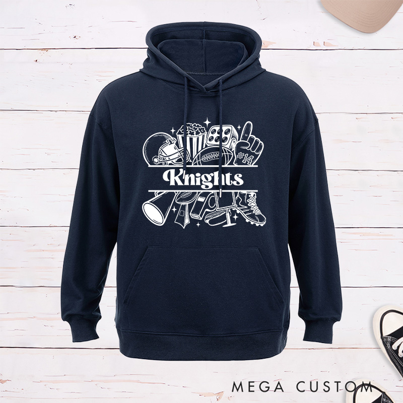 Personalized American Football Fun Iconic Design Hoddies with Custom Text and Number