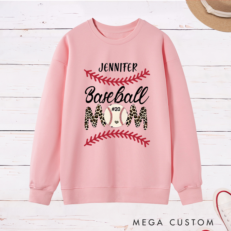 Personalized Baseball Mom Sweatshirt with Stylish Leopard Print and Number