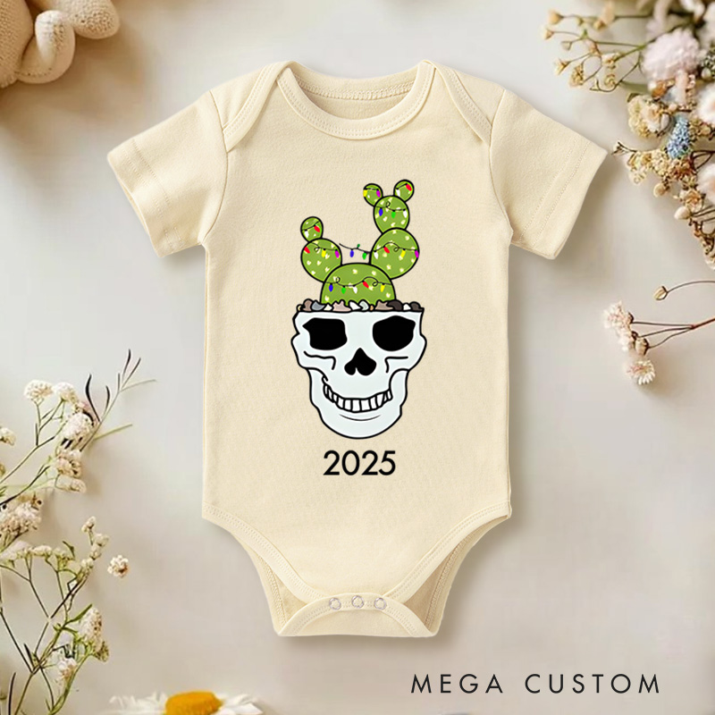 Personalized Cactus Skull Christmas Baby Onesie Perfect for a Unique and Fun Holiday Celebration Baby Onesie