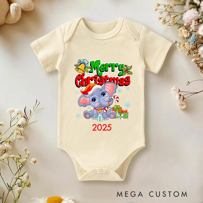 Personalized Elephant Merry Christmas Baby Onesie Perfect for Celebrating a Baby’s First Holiday Season Baby Onesie