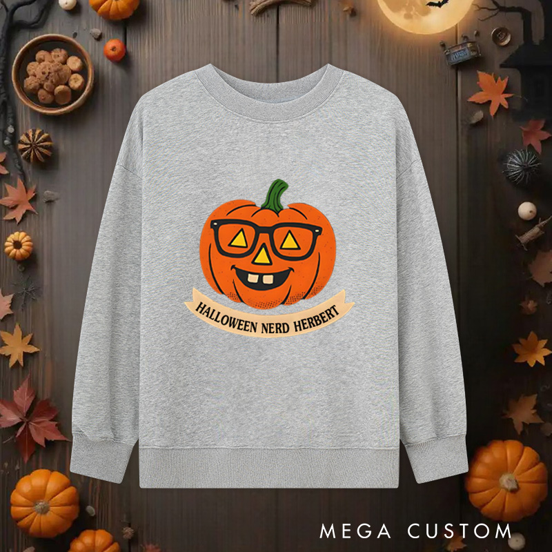 Personalized Halloween Nerd Classic Sweatshirts a Geeky Twist on the Classic Pumpkin Sweatshirts Halloween Gift for Geek