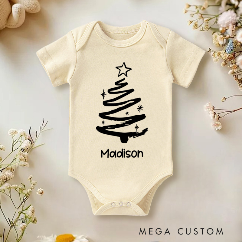 Personalized Christmas Tree Silhouette Baby Onesie Perfect for Adding Elegance to Holiday Celebrations Baby Onesie