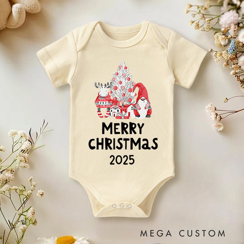 Personalized Christmas Tree and Santa Baby Onesie Perfect for Celebrating the Holiday Season with Joy Baby Onesie