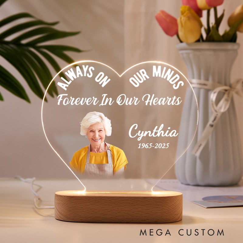 Personalized Heart Shaped LED Memorial Light Custom Photo Name Year Sympathy Gift With Quote