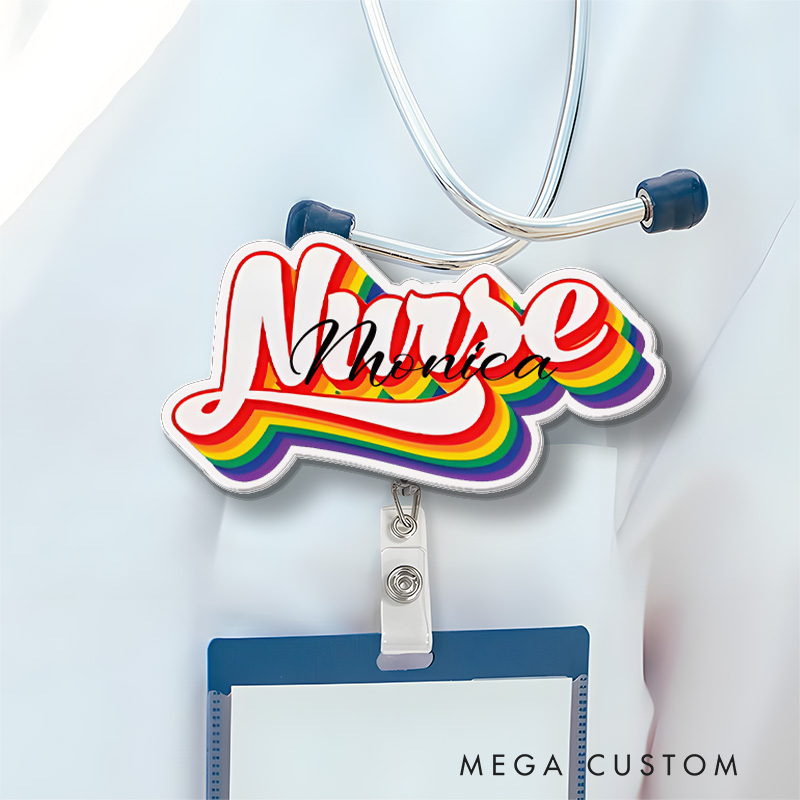 Personalized Nurse Badge Reel Customized Rainbow Nurse Design Badge Holder Nurse Badge Staff Reel Gift 