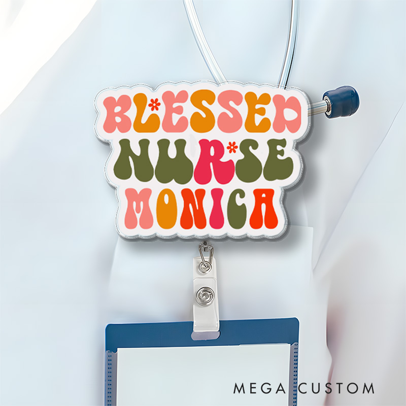 Personalized Nurse Badge Reel Customized Blessed Nurse Design Badge Holder Nurse Badge Staff Reel Gift 