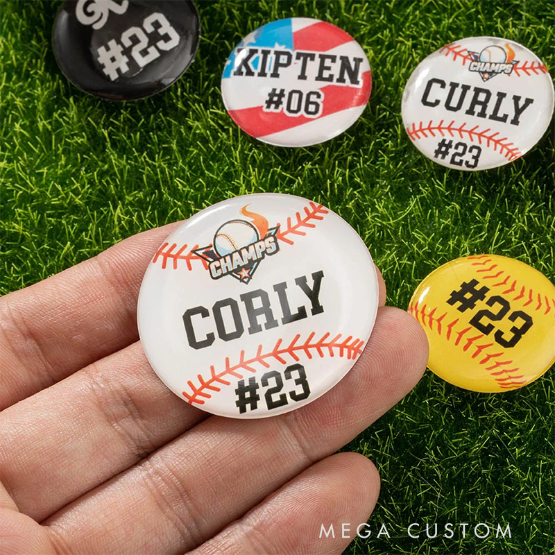 Personalized Baseball Team Pin Badge with Custom Name and Number  