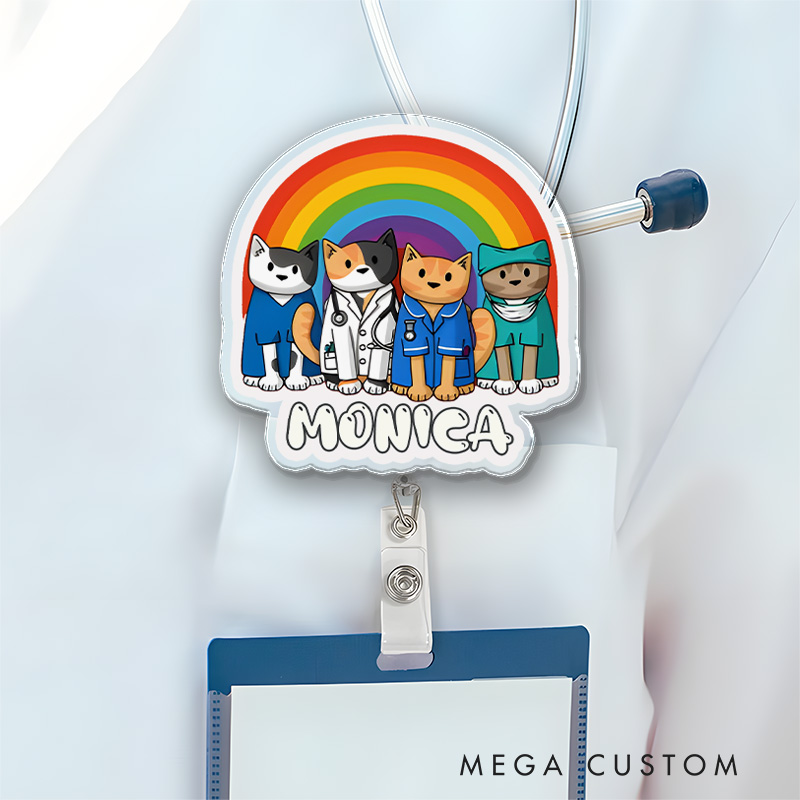 Personalized Nurse Badge Reel Customized Rainbow Animal Nurse Design Badge Holder Nurse Badge Staff Reel Gift 