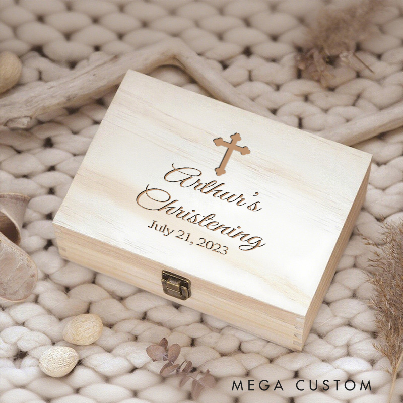 Personalized Cross Wooden Keepsake Box with Name and Date Religious Gift Baptism Gift for Christians