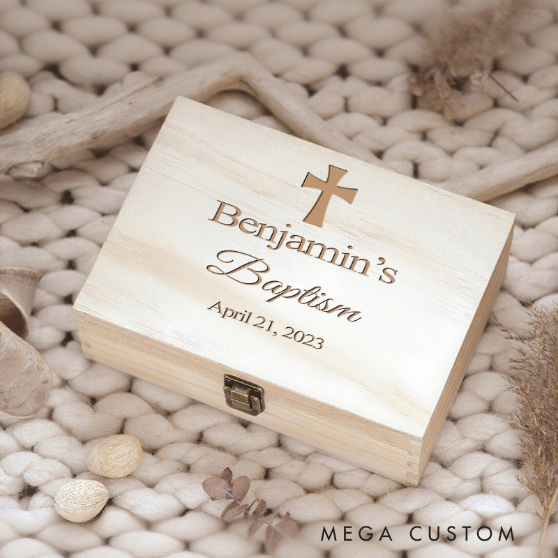Personalized Cross Wooden Keepsake Box with Name and Date Religious Gift Best Gift for Christians