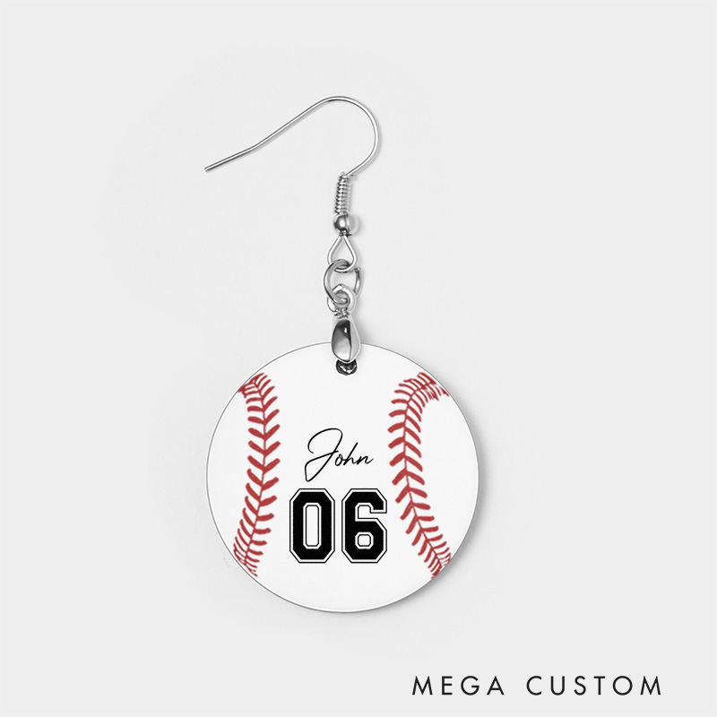 Personalized Baseball Wooden Earrings Custom Name and Number for Sports Lovers