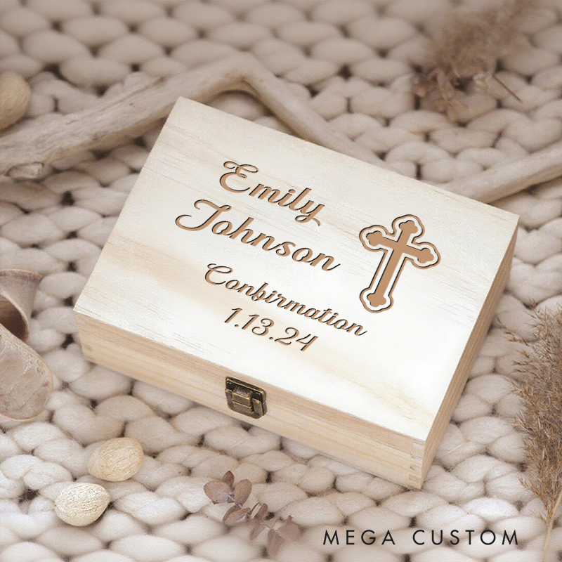 Personalized Wooden Cross Keepsake Box with Name and Date Religious Gift Best Gift for Boys Girls