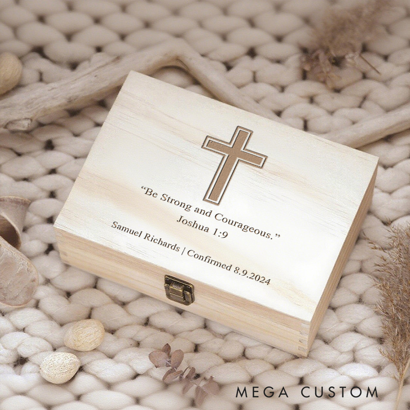 Personalized Joshua 1:9 Wooden Keepsake Box with Name and Date Religious Gift Confirmation Gift for Christians