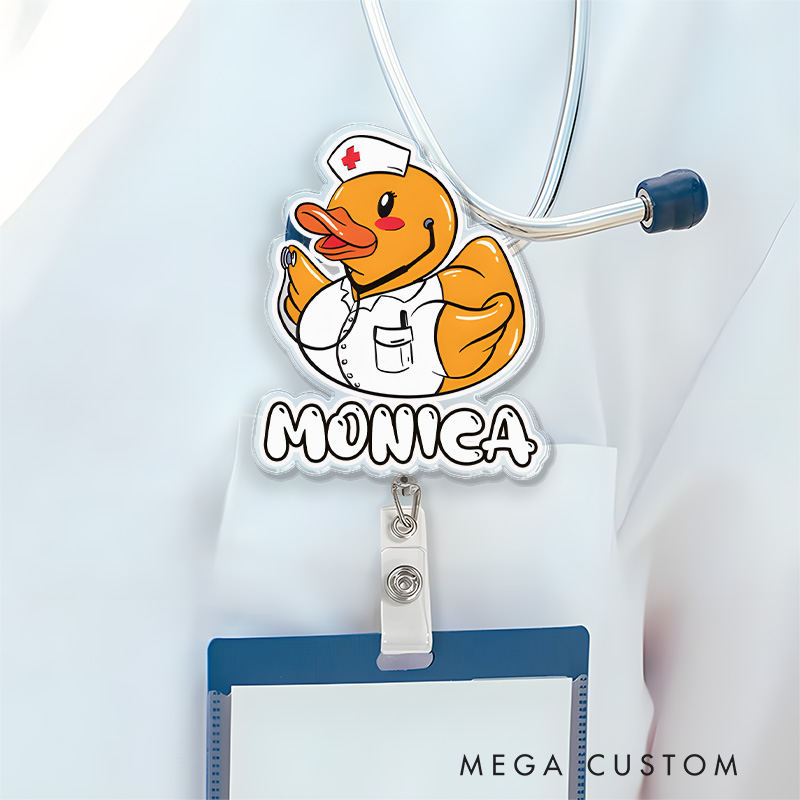 Personalized Nurse Badge Reel Customized Rainbow Duck Nurse Design Badge Holder Nurse Badge Staff Reel Gift 