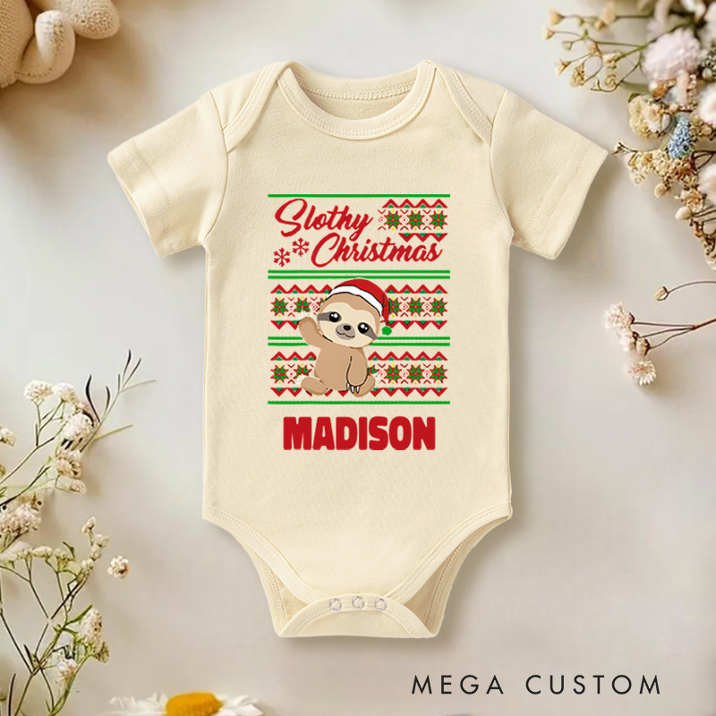 Personalized Sleighing Sloth Christmas Baby Onesie Perfect for a Fun and Whimsical Holiday Celebration Baby Onesie