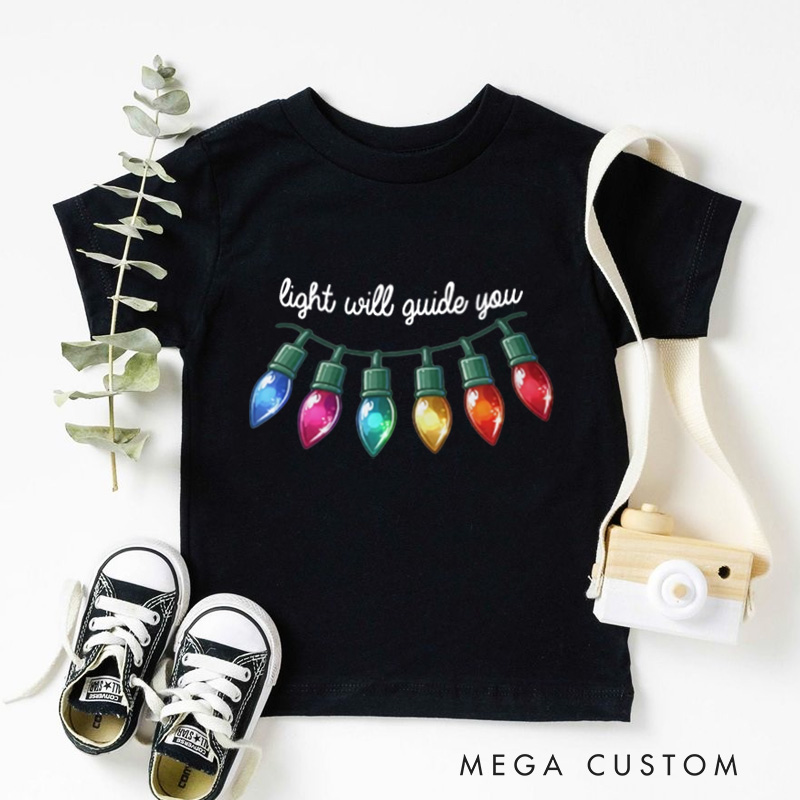 Personalized Festive String Lights with Guiding Message Christmas Kids T-Shirt