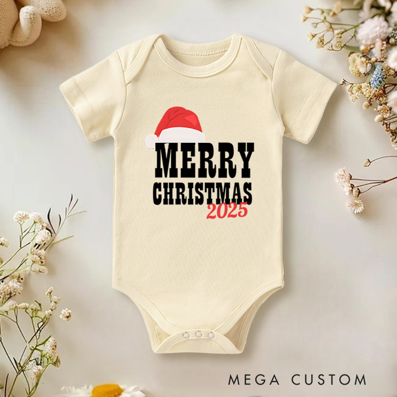Personalized Merry Christmas Text Baby Onesie Perfect for Adding Festive Charm to Holiday Outfits Baby Onesie