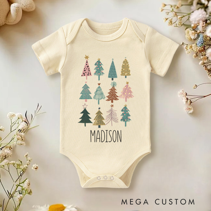 Personalized Christmas Forest Baby Onesie Perfect for a Charming and Nature-Inspired Holiday Celebration Baby Onesie