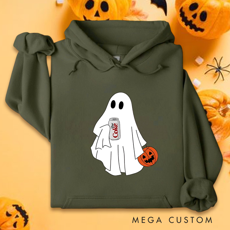 Personalized Cute Ghost Holding Soda and Pumpkin Fun Halloween Inspired Hoodies