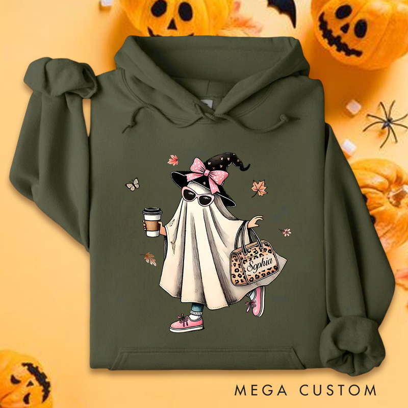 Personalized Fashionable Ghost with Hat and Bag Adorable Halloween Style Hoodies
