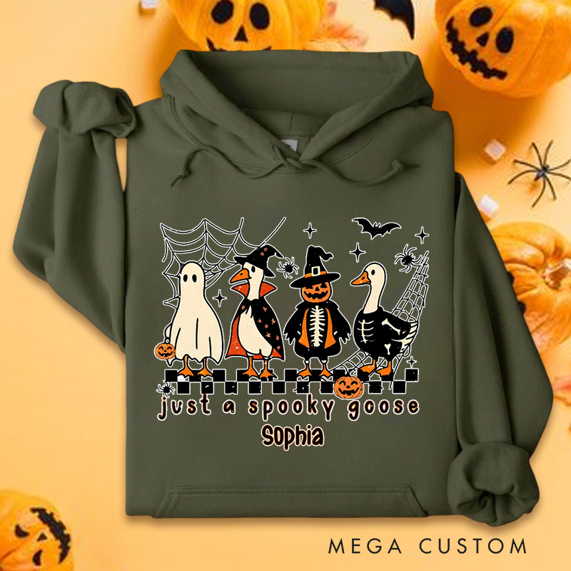 Personalized Spooky Goose with Halloween Friends Fun and Whimsical Ghostly Hoodies