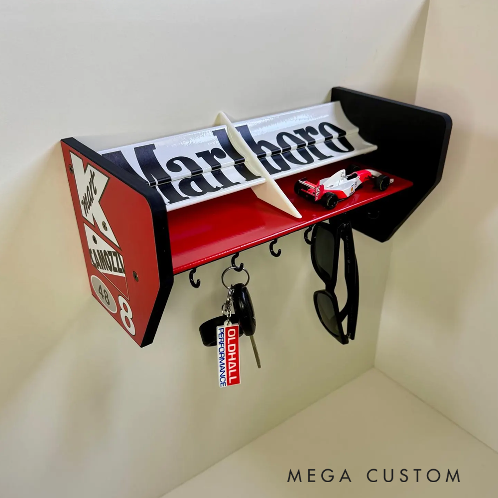 Personalized Racing Spoiler Wall Shelf and Key Holder Custom Rear Wing Organizer for Car Enthusiasts