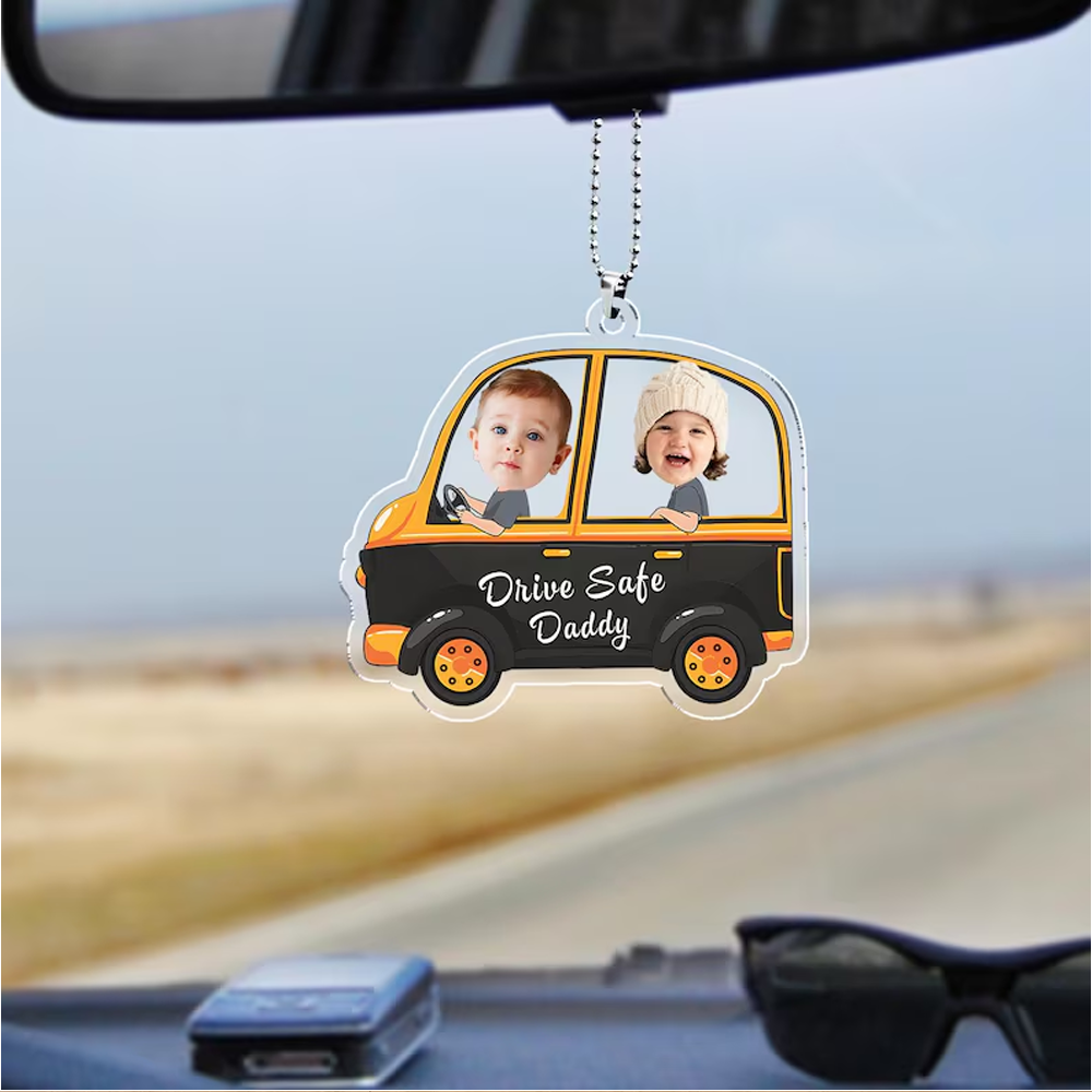Personalized Car-Shaped Photo Keychain Drive Safe Hanging Ornament