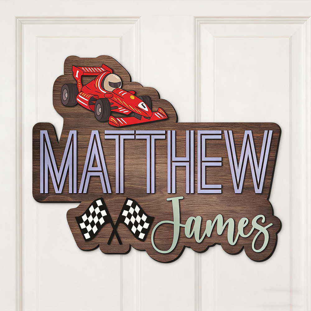 Personalized Racing Themed Acrylic Name Sign Custom Wall or Door Decor