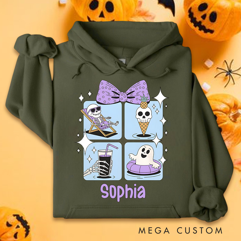 Personalized Summer Vibes Ghosts with Ice Cream and Fun Halloween Twist Hoodies