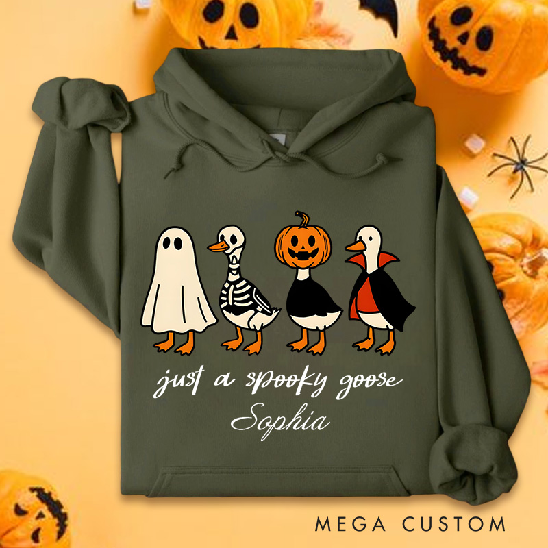 Personalized Spooky Goose Parade with Ghosts and Pumpkin Fun Halloween Humor Hoodies