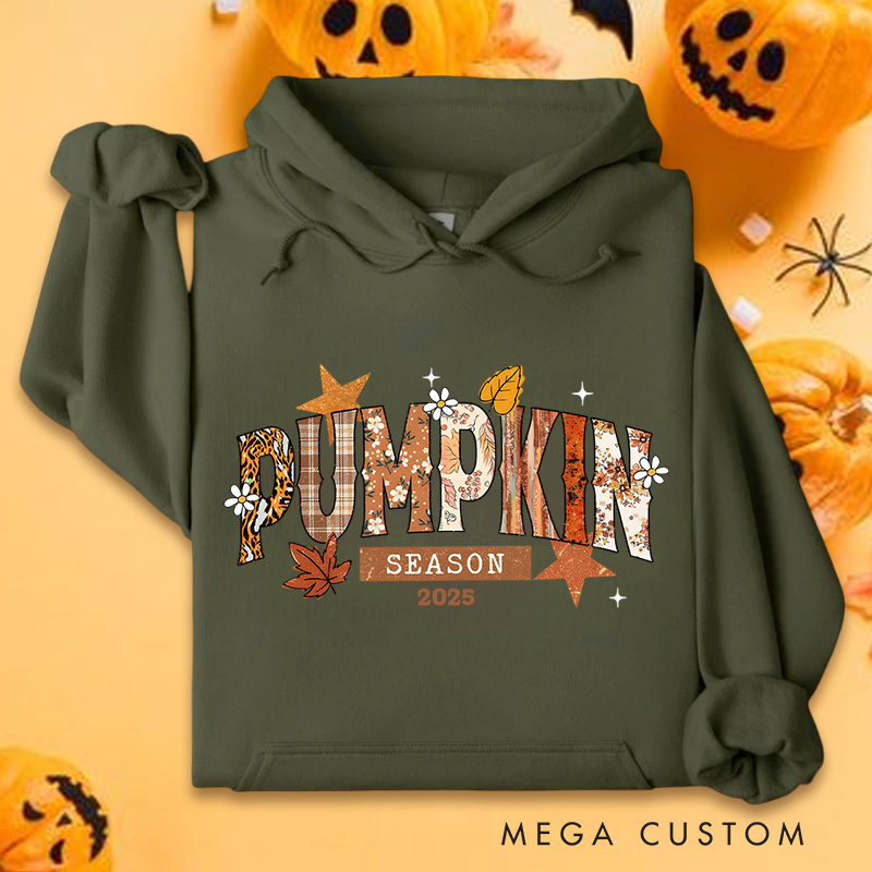 Personalized Pumpkin Season with Leaves and Rustic Autumn Halloween Charm Hoodies