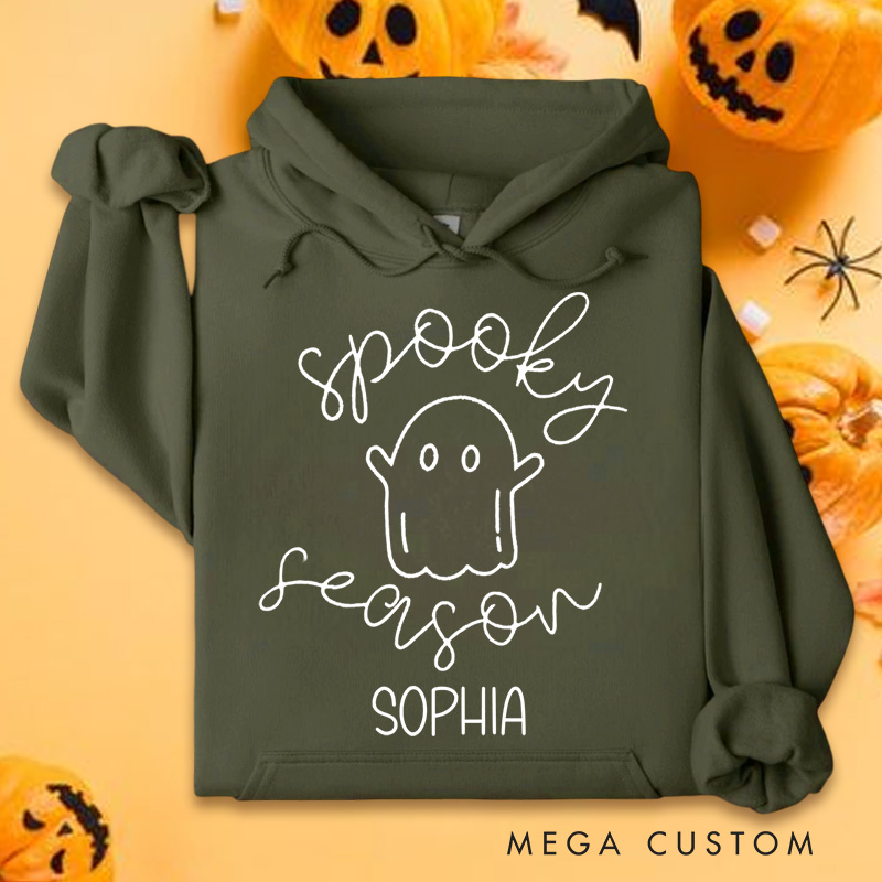 Personalized Playful Ghost with Spooky Season Script for Cozy Halloween Hoodies
