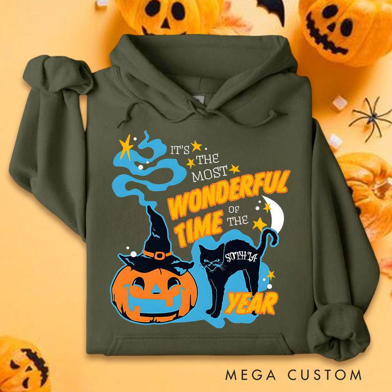 Personalized Wonderful Time Black Cat and Pumpkin for Magical Seasonal Hoodies