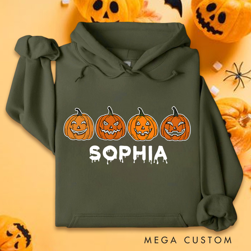 Personalized Trio of Grinning Pumpkins for Classic Halloween Celebration Hoodies