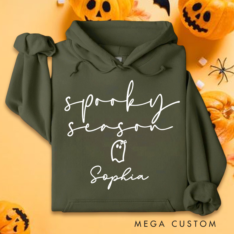 Personalized Spooky Season Minimalist Ghost with Playful Halloween Vibes Cozy Cute Spooky Season Hoodies