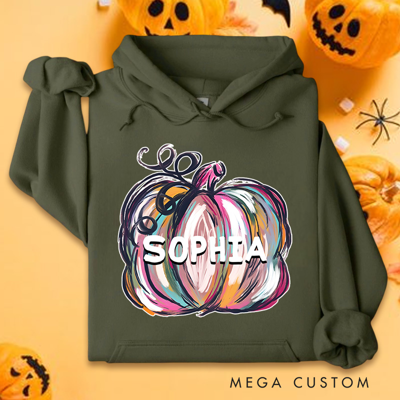 Personalized Artistic Colorful Pumpkin Illustration for Creative and Vibrant Hoodies