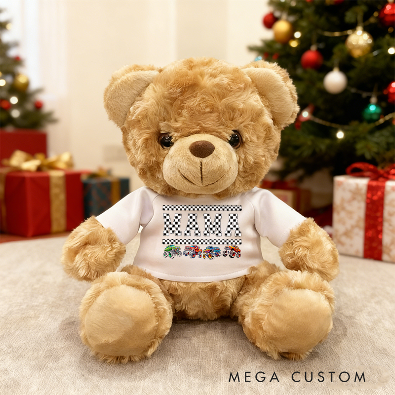 Personalized Monster Truck Brown Bear Plush Toy Custom Racing Gift