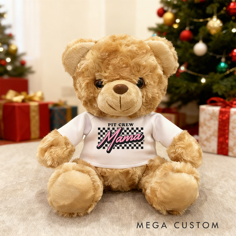 Personalized Pit Crew Brown Bear Plush Toy Custom Racing Family Holiday Gift